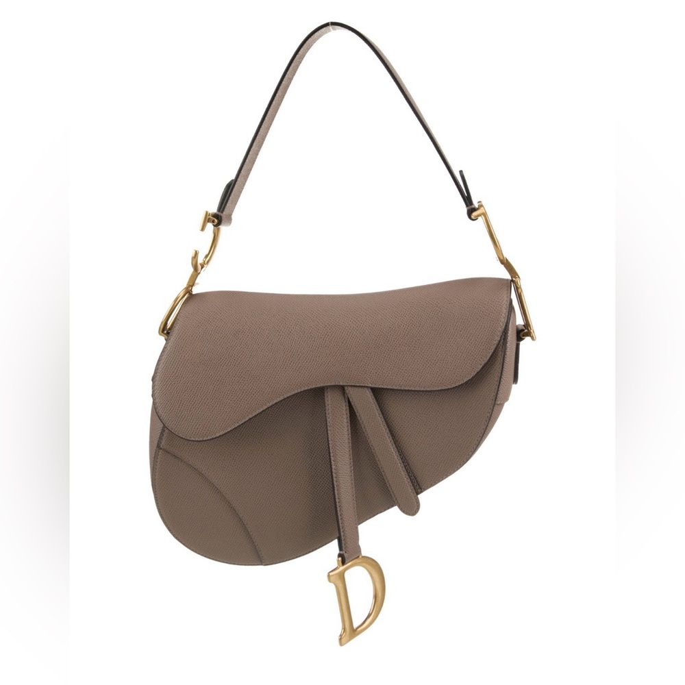 Dior calf skin saddle bag in warm taupe